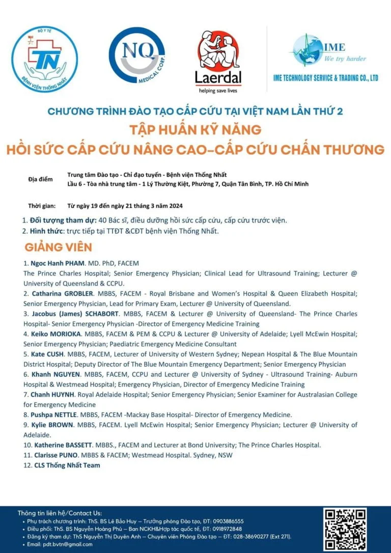 TẬP HUẤN KỸ NĂNG HỒI SỨC CẤP CỨU NÂNG CAO - CẤP CỨU CHẤN THƯƠNG