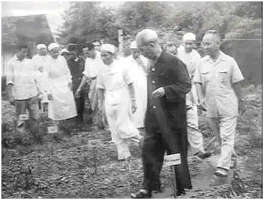 Bác Hồ đi thăm vườn cây thuốc Nam.